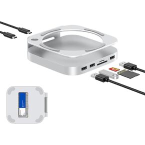 Mac Mini M4 Hub, Aluminum Mac Mini Dock and Stand for Mac Mini M4 and M4 Pro 2024 with M.2 NVMe SSD Enclosure, Dual USB-A 10Gbps, SD/TF Card Readers, USB 2.0 │Mac Mini Accessories