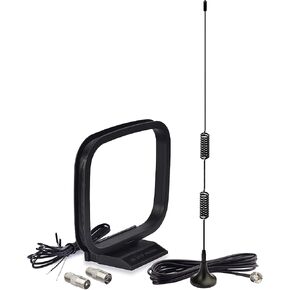 Bingfu Magnetic Base FM Radio Antenna FM Antenna and AM Loop Antenna for Pioneer Onkyo Yamaha Marantz Indoor Digital HD Radio FM Bluetooth Home Stereo Receiver AV Audio Video Home Theater Receiver