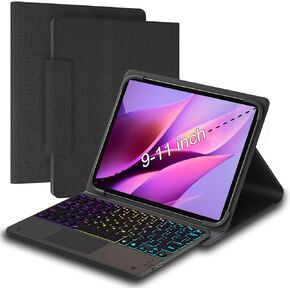 لوحة مفاتيح Universal Tablet مع حالة لوحة اللمس لـ 9 "، 9.7" ، 10.1 "، 10.2" ، 10.5 "، 10.9" ، 11 "أقراص ، لوحة مفاتيح قوس قزح خلفية تناسب 9-11 بوصة Android/iOS/Windows