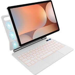 Keyboard Case for 12.4-inch Samsung Galaxy Tab S10+ Plus/S9+ Plus/S9 FE+ Plus/S8+ Plus/S7FE/S7+ Plus, 7 Colour Backlit, Multi-Touch Trackpad, Floating Magnetic Design, Battery Display, White