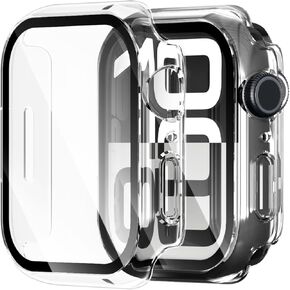 2 Pack Hard PC Case Compatible for Apple Watch Series 10 46mm with Tempered Glass Screen Protector, Touch Sensitive Slim HD Bumper Full Protective Cover for iWatch S10 46mm, Black