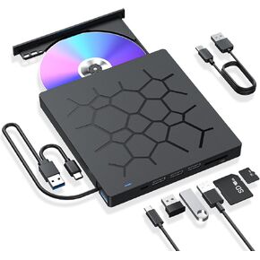 External CD/DVD Drive for Laptop, 7 IN 1 USB 3.0 Portable DVD Player, CD ROM Burner Writer, External Disk Drive, Optical Drive Compatible with Laptop, PC, MacBook, Windows, Mac, Linux OS (7 IN 1)