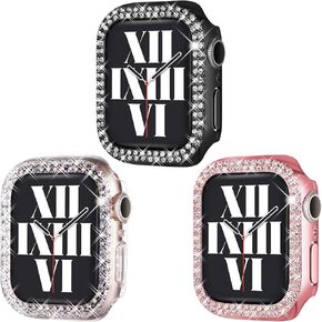 Fullife 3-Pack Compatible with Apple Watch Case 38mm Series 3 2 1 Crystal Rhinestone Bumper Bling Face Cover Sparkling Frame for iWatch Women Girls, (38mm, Black/Pink/Clear)