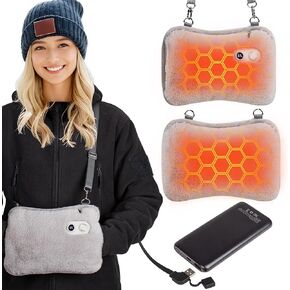 Hand Warmers Rechargeable, Portable Graphene Heated Gloves, Faux Rabbit Fur Handwarmers Pouch, 10000mAh Battery Powered Electric Handwarmers Bag with 3 Heat Modes, Gifts for Women, Men, Kids