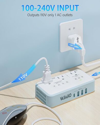 International Power Adapter 100-240V to 110V Voltage Converter 2000W Max with 4-Port USB Charging, Type A/B/C/E/F/G/I Universal Travel Adapter Plugs for Europe, UK, China, Australia, Japan, Africa, US in Kuwait
