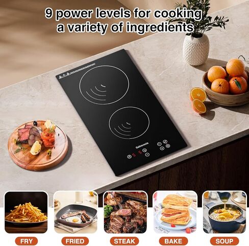 تحريض Cooktop 2 الموقد ، و 12 بوصة العداد الموقد والموقد الكهربائي المدمج ، والموقد الحث ، أعلى من الزجاج الخزفي مع قفل الطفل ، توقيت ، 1800 واط ، مع 220 فولت -240 فولت in Kuwait