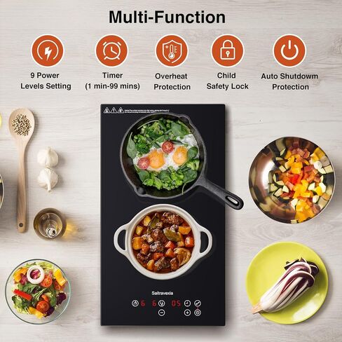 تحريض Cooktop 2 الموقد ، و 12 بوصة العداد الموقد والموقد الكهربائي المدمج ، والموقد الحث ، أعلى من الزجاج الخزفي مع قفل الطفل ، توقيت ، 1800 واط ، مع 220 فولت -240 فولت in Kuwait
