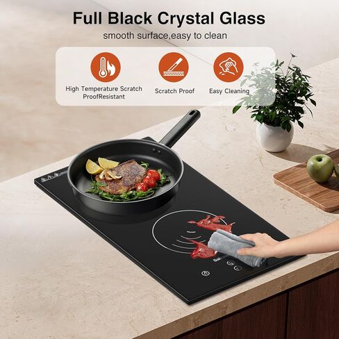 تحريض Cooktop 2 الموقد ، و 12 بوصة العداد الموقد والموقد الكهربائي المدمج ، والموقد الحث ، أعلى من الزجاج الخزفي مع قفل الطفل ، توقيت ، 1800 واط ، مع 220 فولت -240 فولت in Kuwait