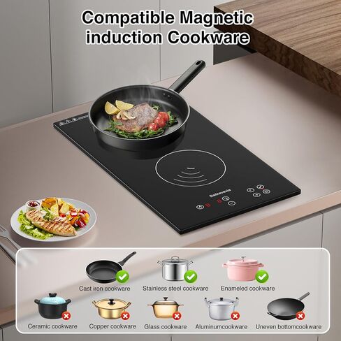 تحريض Cooktop 2 الموقد ، و 12 بوصة العداد الموقد والموقد الكهربائي المدمج ، والموقد الحث ، أعلى من الزجاج الخزفي مع قفل الطفل ، توقيت ، 1800 واط ، مع 220 فولت -240 فولت in Kuwait