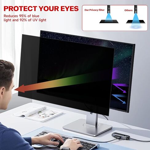 شاشة خصوصية 24 بوصة للمراقبة مع شاشة عرضية 16: 9 شاشة عريضة ، واقي شاشة ضوء مضاد للأزرق - مضاد للوهج - واقي مضاد للخلع لدرع خصوصية سرية البيانات in Kuwait