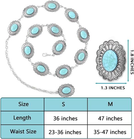 Navoky Turquoise Chain Belts Concho Belt Silver Metal Western Waist Chain Retro Boho Cowgirl Outfit Accessories for women in Kuwait