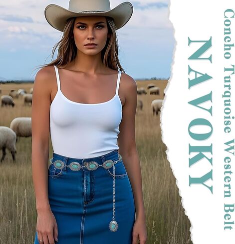 Navoky Turquoise Chain Belts Concho Belt Silver Metal Western Waist Chain Retro Boho Cowgirl Outfit Accessories for women in Kuwait
