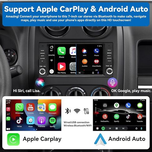 4G+64G Android 13 Car Stereo لجيب Wrangler JK Radio Dodge RAM 1500 مع Carplay Wireless و Android Auto ، شاشة تعمل باللمس 7 بوصة لجيب JK Stereo مع WiFi GPS Mavigation FM Radio+AHD Camera in Kuwait