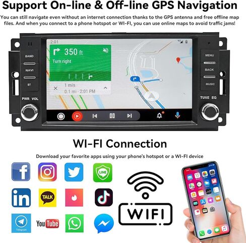 4G+64G Android 13 Car Stereo لجيب Wrangler JK Radio Dodge RAM 1500 مع Carplay Wireless و Android Auto ، شاشة تعمل باللمس 7 بوصة لجيب JK Stereo مع WiFi GPS Mavigation FM Radio+AHD Camera in Kuwait