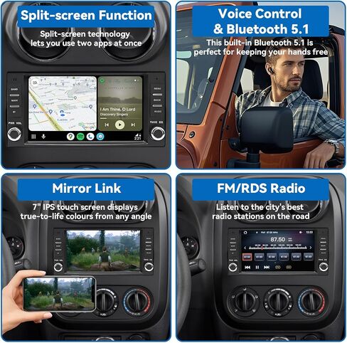 4G+64G Android 13 Car Stereo لجيب Wrangler JK Radio Dodge RAM 1500 مع Carplay Wireless و Android Auto ، شاشة تعمل باللمس 7 بوصة لجيب JK Stereo مع WiFi GPS Mavigation FM Radio+AHD Camera in Kuwait