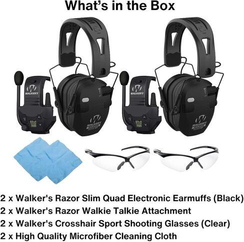 Walker's Razor Slim Quad Electronic Earmuffs Bundle Crosshair Sport Shooting Glasses in Saudi Arabia