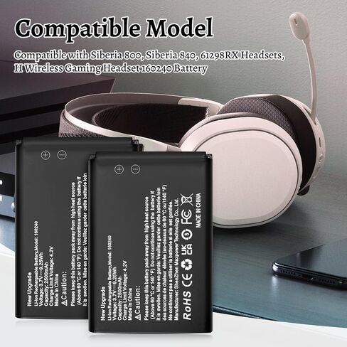Shenmz 2500mAh 160240 بطارية بديلة لـ Steelseries Arctis Pro Wireless ، Siberia 800 ، Siberia 840 ، 61298RX Headets ، H Wireless Gaming Headset Backup 2Pack in Kuwait