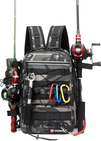 Fishing Tackle Backpack with Rod & Gear Holder High-performance Backpack Multifunctional Bag for Camping, Hiking, Fishing Gifts for Men Father (grey camo) in Saudi Arabia