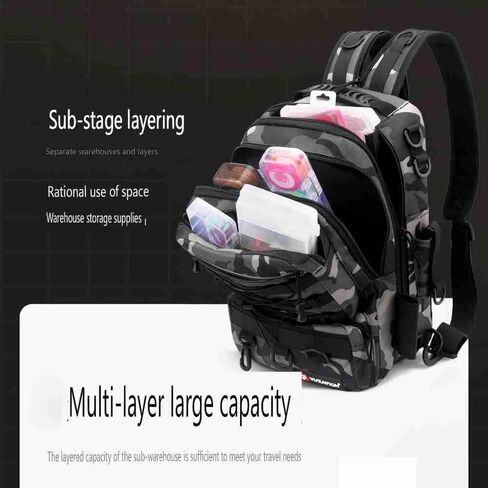 Fishing Tackle Backpack with Rod & Gear Holder High-performance Backpack Multifunctional Bag for Camping, Hiking, Fishing Gifts for Men Father (grey camo) in Saudi Arabia