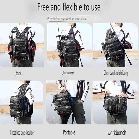 Fishing Tackle Backpack with Rod & Gear Holder High-performance Backpack Multifunctional Bag for Camping, Hiking, Fishing Gifts for Men Father (grey camo) in Saudi Arabia