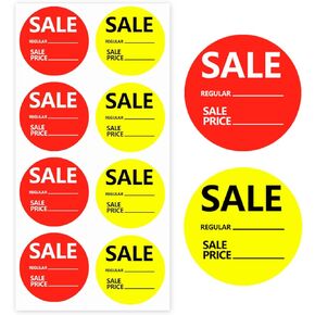 Retail Store Price Tags - 504 Pcs/Pack, 2 Inch Red & Yellow Stickers, Sale & Regular Price Tags