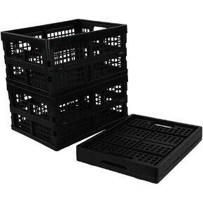 Morcte 3-Pack 15 L Plastic Collapsible Storage Crates, Folding Storage Crate, Black