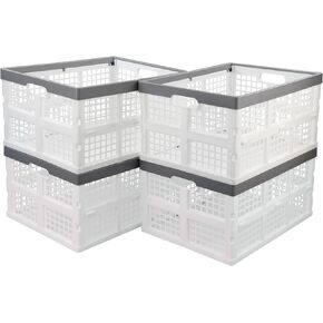 4-Pack 30 L Plastic Collapsible Crates, Stackable Storage Bins