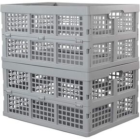 Hespapa 35 Quart Folding Crates, Blue Plastic Collapsible Storage Container Milk Crate Baskets, 2 Pack