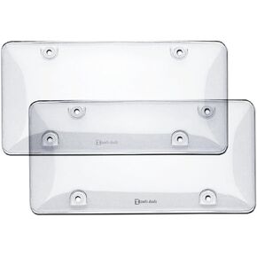 Zento Deals Clear License Plate Covers - 2-Pack – Novelty/License Plate Clear Flat Shields Covers (White 2)