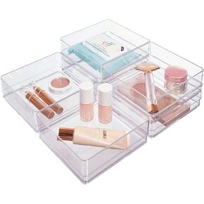 STORi SimpleSort 2-Piece Stackable Clear Drawer Organizer Set | 12" x 9" x 2" Rectangle Trays | Wide Makeup Vanity Storage Bins and Office Desk Drawer Dividers | Made in USA