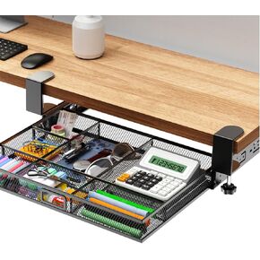 Verponity【Super Large Under Desk Drawer Storage 2 Layers, Hideable Sliding Rail Desk Organizers and Accessories Clamp-On,Mesh Metal Desk Organizer Slide out No Drills No Adhesive Installation… in Kuwait
