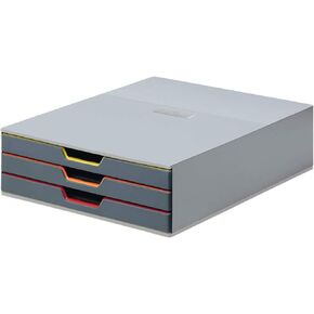 Durable Keyed Lock Desktop Drawer Organizer (VARICOLOR 1 Compartment with Removable Label) 11"" w x 14"" d x 3.75"" h, Gray & Yellow (760127)"