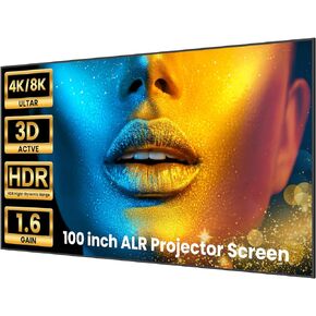 BIGASUO 100 inch ALR Projector Screen, 1.6 Gain Ambient Light Rejecting Projection Screen, 16:9 Anti-Crease Indoor Fixed Frame Projector Screen, 4K HD 3D Movie Screen for Home Theater, Easy to Instal