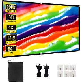 TOWOND Projector Screen 84 inch, Wrinkle-Free and Foldable Projection Screen 16:9 HD 4K Portable Movies Screen for Home Theater Outdoor Indoor Support Double Sided Projection