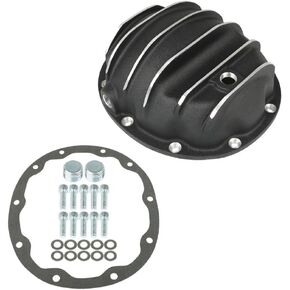 1 Set of Rear Black Differential Cover with Spacer & Drain Plug Replacement for Dana 35 10-Bolt
