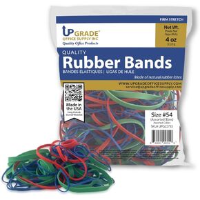 Upgrade Office Supply UPG22754APK2 Rubber Bands, Size #54 (Assorted Sizes), 4 oz. Bags (2 Pack) Bag, Red, Blue, and Green, Made in USA