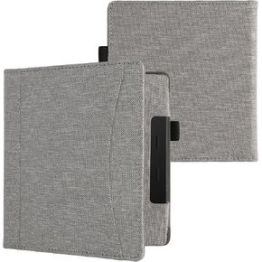 kwmobile Case Compatible with Amazon Kindle Oasis 10. Generation - Fabric Cover with Magnetic Closure, Strap, Pocket - Light Grey