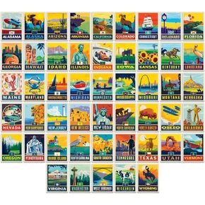 50 States US Travel Vinyl Set, State Pride, 2" x 3" Individually Cut Stickers, Vintage Style, Anderson Design Group, Inc.