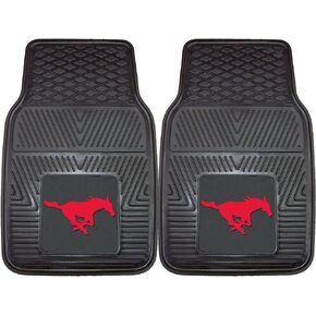 FANMATS 13010 SMU Mustangs 2-Piece Heavy Duty Vinyl Car Mat Set - 17" x 27", Front Row Floor Mats, All Weather Protection, Universal Fit, Deep Resevoir Design