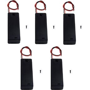 (Pack of 5) Single AA Battery Holder with Switch and Cover, 1 AA Battery Holder with Cover and Switch, AA Battery Holder with Leads Wires