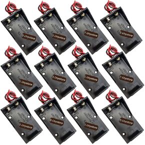 9V Battery Clip Holder Black 12Pcs Single Slot ABS 9 Volt Battery Clip Holder Case Container Box, Plastic DIY Batteries Storage for 1X 9V Battery