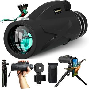 40X60 High Power Monocular Telescope with Smartphone Adapter Tripod Travel Bag, Larger Vision Monoculars for Adults with BAK4 Prism & FMC Lens, Suitable for Bird Watching Hunting Hiking Camping Black