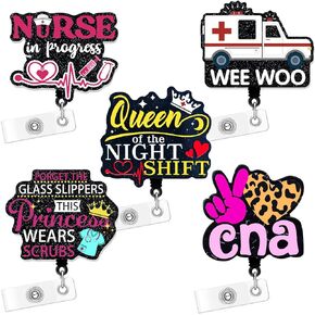 Acrylic Badge Reel, 5 PCS Cute Funny Badge Holder Retractable ID Card Holder with Alligator Clip, Badge Holder Reels Accessories for Nurse Teacher Office Worker (Baby)