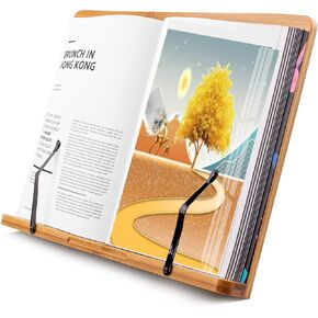 حامل كبير للكتب المدرسية من الخيزران مقاس 15 بوصة لحامل الكتب الكبيرة وقراءة الكتب المدرسية وحامل الكتب بدون استخدام اليدين في السرير وحامل كتب الطبخ لعداد المطبخ وقابل للتعديل وسطح المكتب وحامل الكتب ومدرسة الحقوق