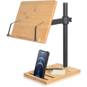 wishacc Book Stand for Reading, Adjustable Holder with Pad/Phone Slot & Page Clips, Foldable Desktop Riser for Cookbook,Sheet Music,Laptop,Recipe,Textbook,Hands Free (11.0 x 8.1 inches)