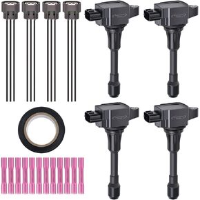 Set of 4 Ignition Coils Pack & Pigtail Connector Wiring Harness Kit Compatible with Infiniti Frontier Altima Versa Sentra NV200 Rogue 2007-2012 FX50 QX60 QX70 1.6L 2.4L 2.5L UF549