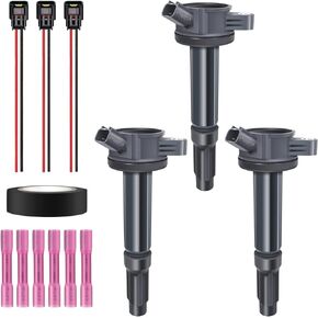 Set of 3 Ignition Coils & Pigtail Connector Wiring Harness Kit Compatible with Ford Escape Fusion Lincoln Zephyr Mercury Mariner V6 3.0L UF486 DG514 C1594 5C1651
