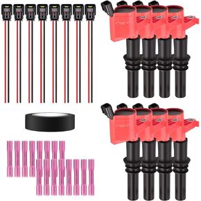 Set of 8 Red Ignition Coils & Pigtail Connector Wiring Harness Kit Compatible with Ford Expedition F150 F250 Lincoln Mark LT Navigator Replacement for C1541 FD508 DG511