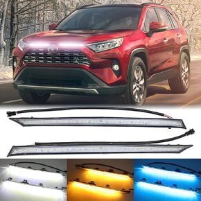 3 Color LED DRL Daytime Running Light for Toyota RAV4 2019 2020 2021 2022 2023 Front Fog Grille Lamp with Dynamic Sequential Turn Signal