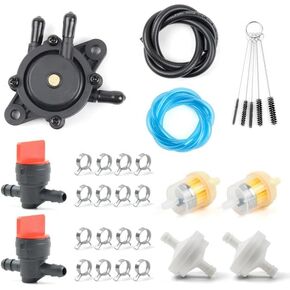 Fuel Pump for Kohler 17HP-25 HP Small Engine Lawn Mower Tractor，Line Fuel Valve and 8PCS Clamps with Fuel Tubing,Fuel Filter for Kawasaki Kohler Mowers Engines